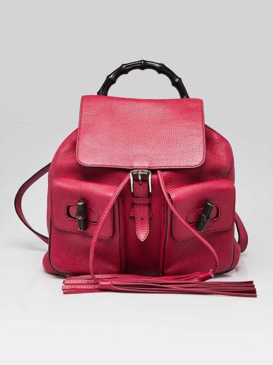 Gucci Dark Pink Pebbled Leather Bamboo Backpack Bag main image 7